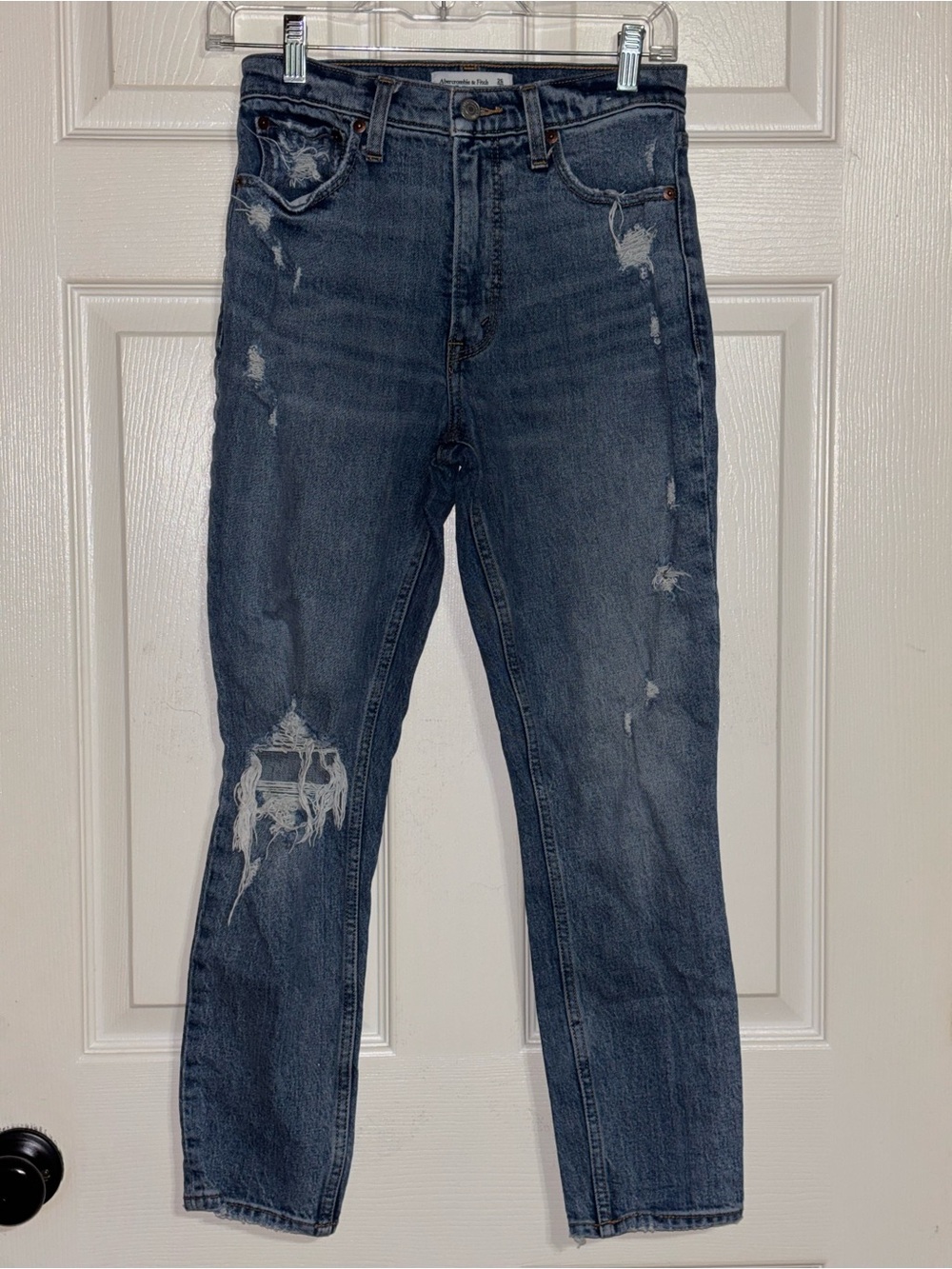 Abercrombie & Fitch High-Rise Distressed Dark Wash Jeans